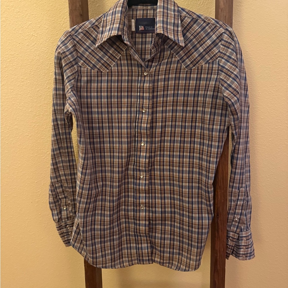 Panhandle Slim Blue and Brown Plaid Button-Down Shirt